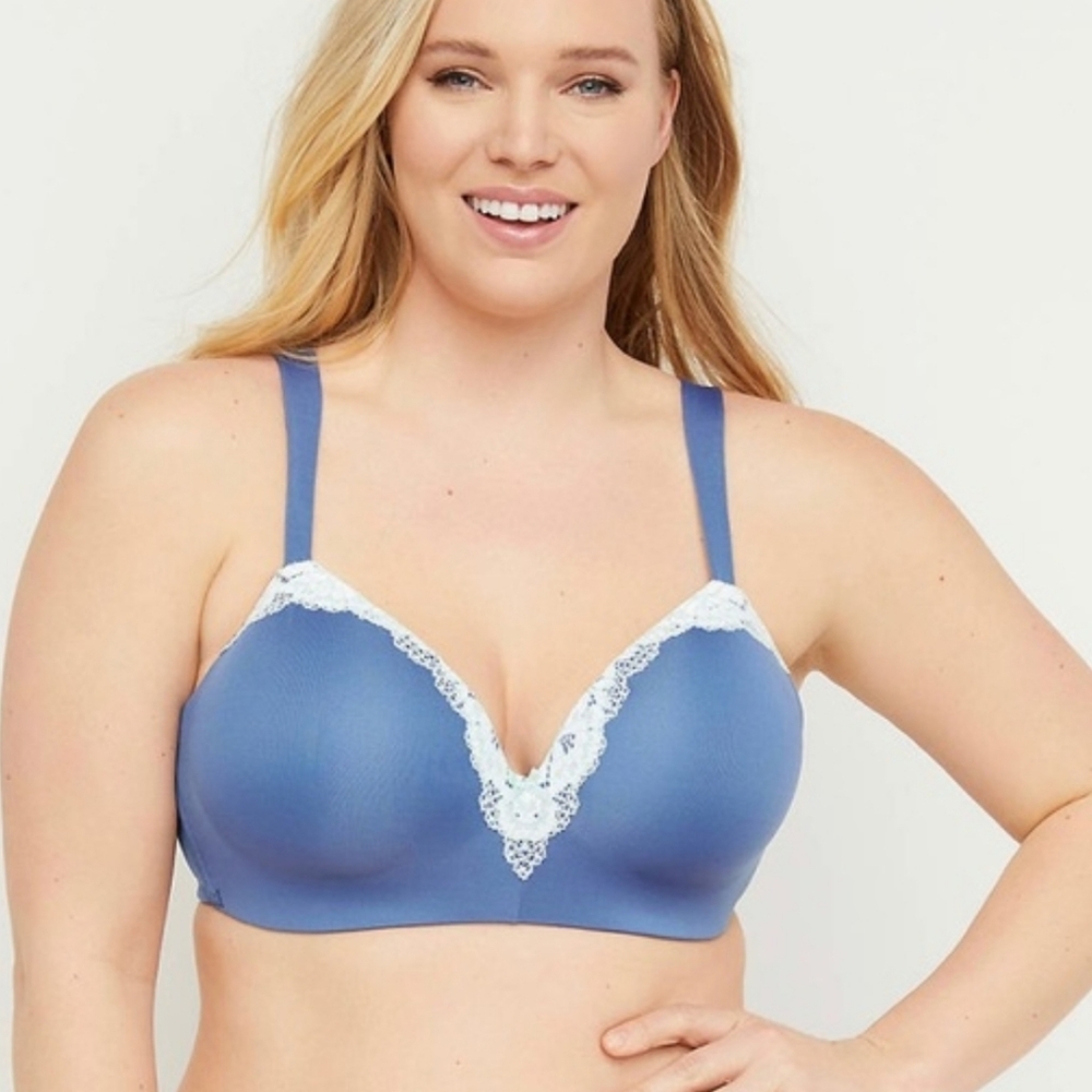 Cacique Simply Wire Free T-shirt Bra - Denim Blue w/lace 38H